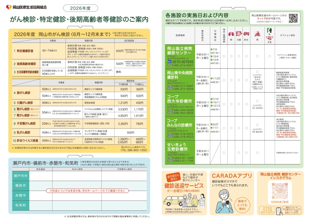 がん検診・特定健診・後期高齢者等健診のご案内